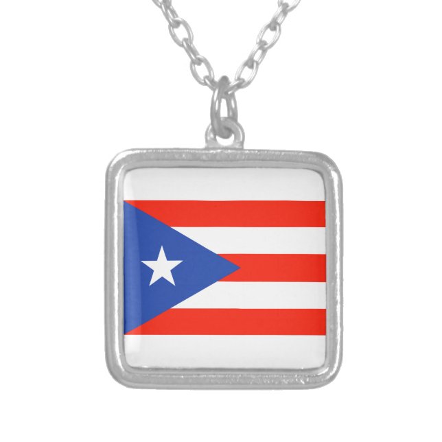 Boricua Banderas Puerto Rican Flag Puerto Rico Silver Plated Necklace (Front)