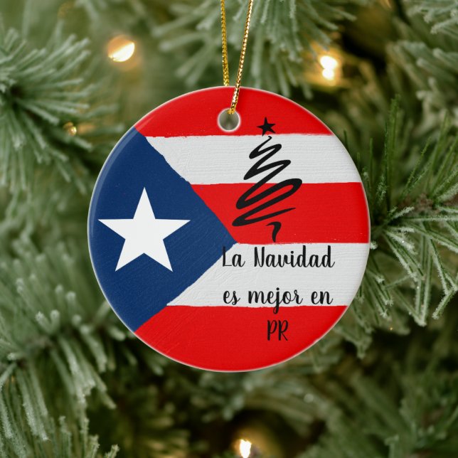Boricua coqui Puerto Rico flag Christmas Ceramic Ornament (Tree)