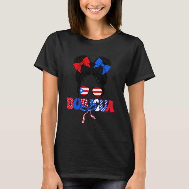 Boricua Messy Bun Puerto Rico Coqui Taino Hispanic T-Shirt (Front)