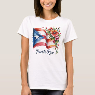 Boricua Pride Floral Puerto Rican Flag Watercolor T-Shirt