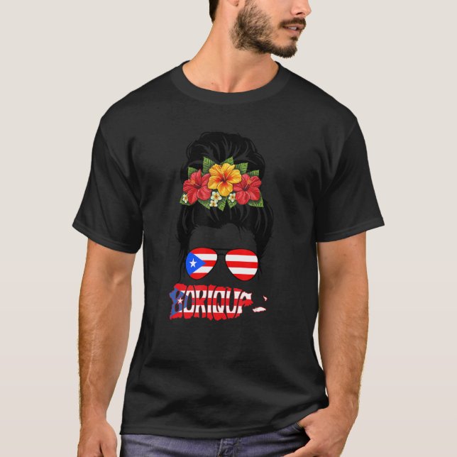 Boricua Puerto Rican Girl Messy Bun Puerto Rico Ro T-Shirt (Front)