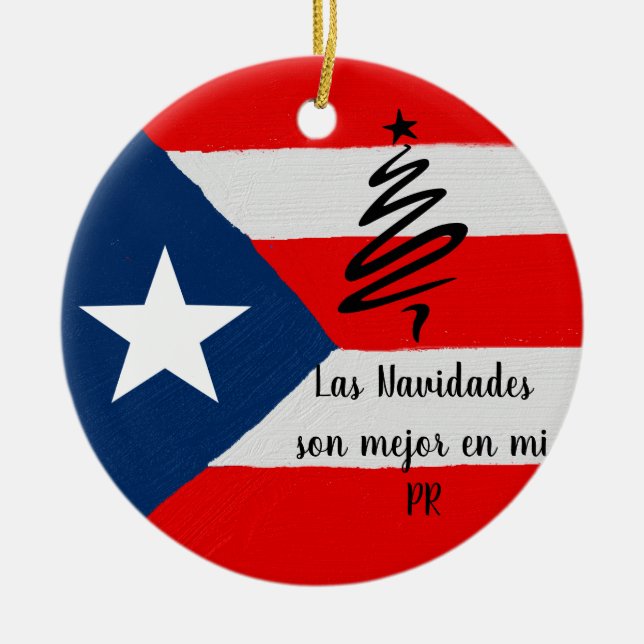 Boricua Puerto Rico flag Christmas Ceramic Ornament (Front)