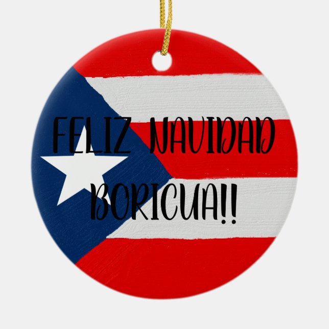 Boricua Puerto Rico flag coqui Christmas Ceramic Ornament (Front)