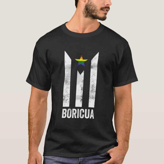 Boricua Puerto Rico Lgbtqia Flag Pride Month Activ T-Shirt (Front)
