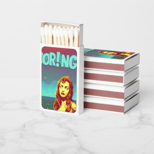 Boring pop art redhead woman  postcard matchboxes
