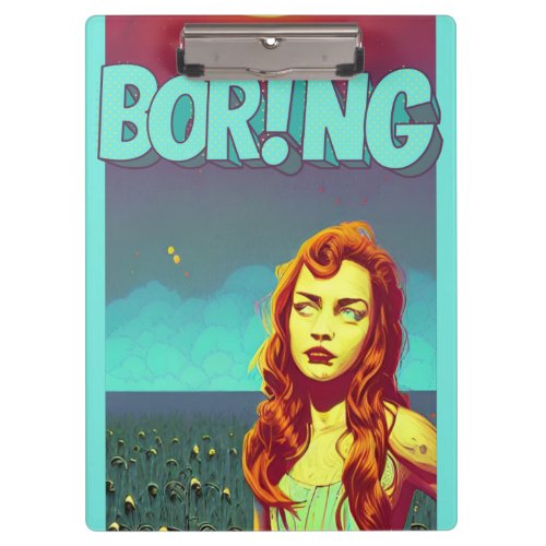 Boring pop art redhead woman  trifold wallet clipboard