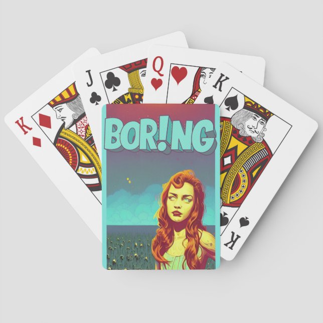 Boring pop art redhead woman  trifold wallet poker cards (Back)