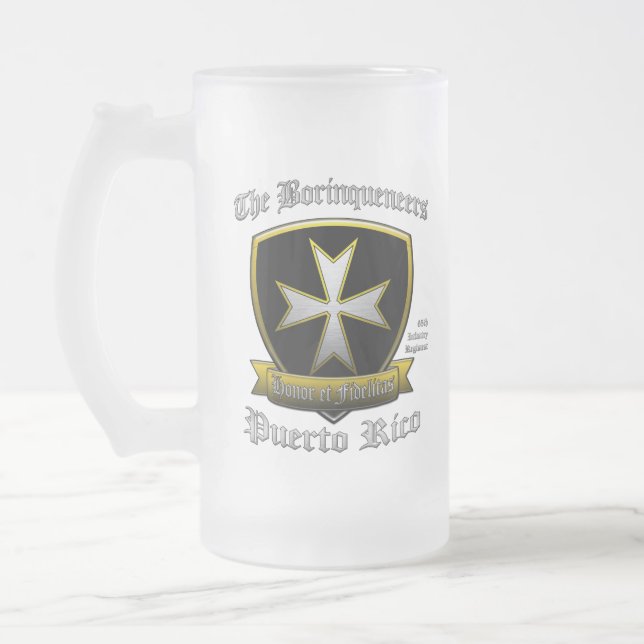 Borinqueneers Frosted Glass Beer Mug (Left)