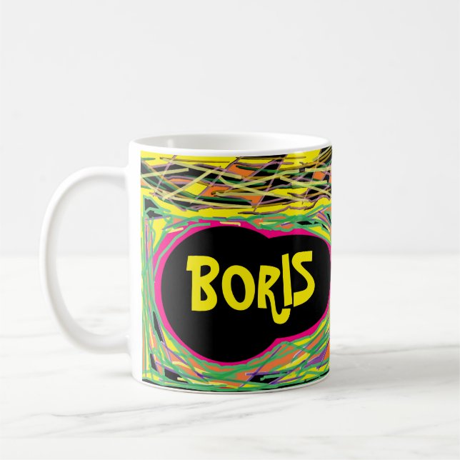 Boris is Boss Fun logo name message pink art Coffee Mug (Left)