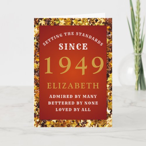 Born 1949 Birthday Standard Red Gold Add Your Name Card