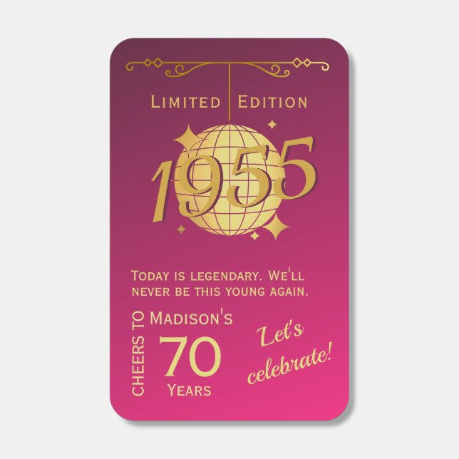 Born 1955 70th birthday party pink matchboxes (Front)