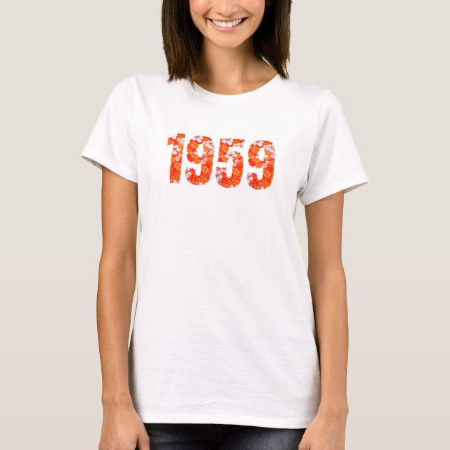 Born 1959 Birthday Party Hawaiian Floral T-Shirt (Front)