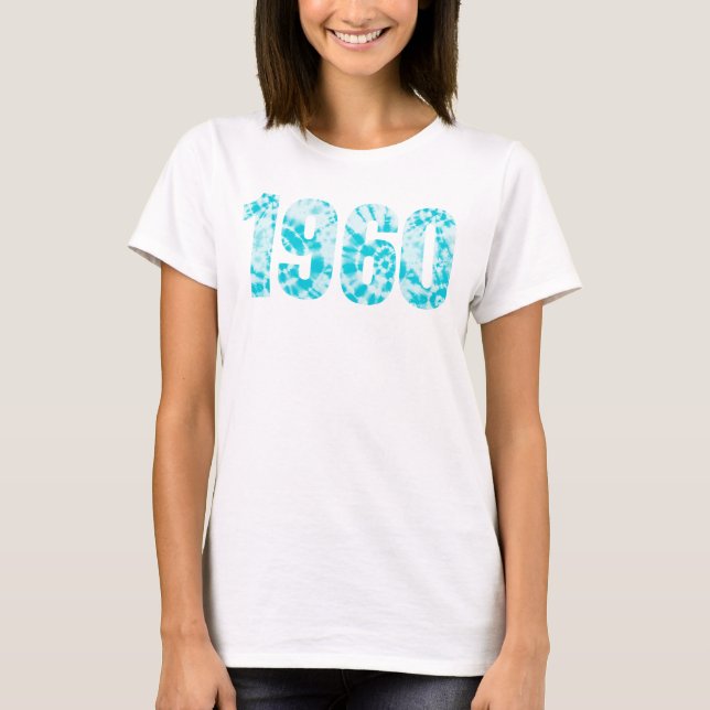 Born 1960 Birthday Party Retro Blue White T-Shirt (Front)