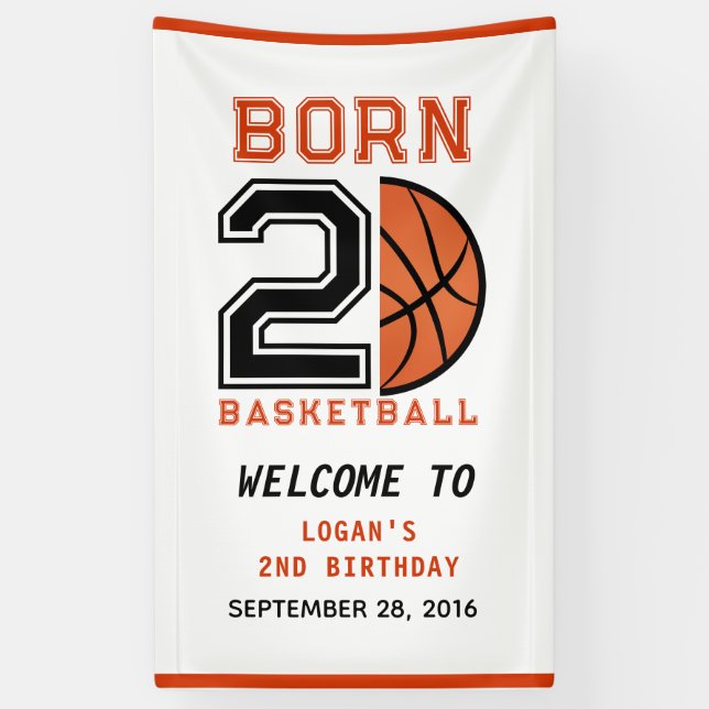 Born 2 Ball Basketball 2nd Birthday Party Banner (Vertical)