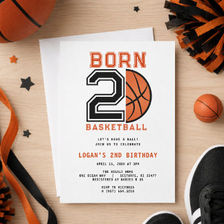  Born 2 Ball Basketball 2nd Birthday Party Invitation