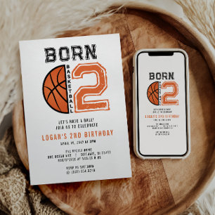 Born 2 Ball Basketball 2nd Birthday Party Invitation