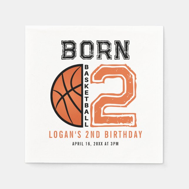 Born 2 Ball Basketball 2nd Birthday Party  Napkins (Front)