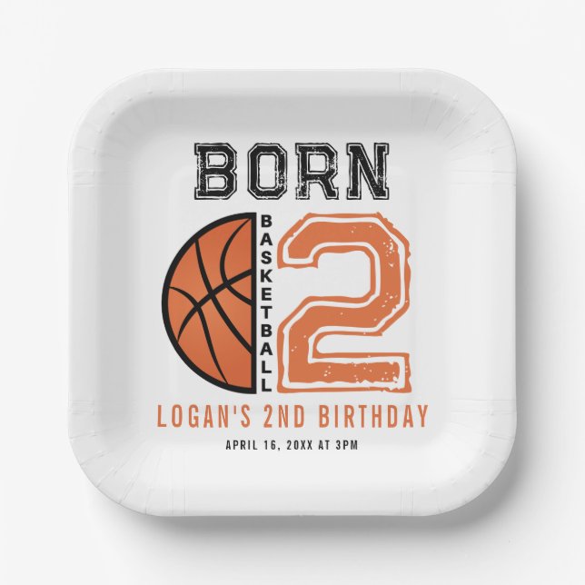 Born 2 Ball Basketball 2nd Birthday Party  Paper Plates (Front)
