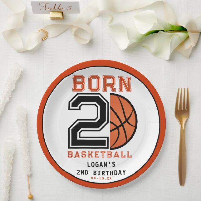  Born 2 Ball Basketball 2nd Birthday Party Paper Plates (Wedding)