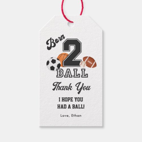 Born 2 Ball Boy Second Birthday Thank You Gift Tags