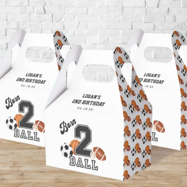 Born 2 Ball Sport Theme Boy Second Birthday Party Favor Boxes | Zazzle