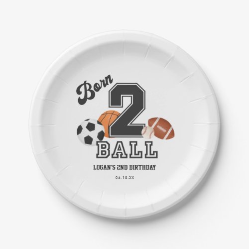 Born 2 Ball Sport Theme Boy Second Birthday Party Paper Plates