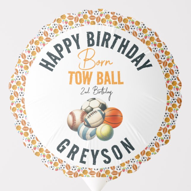 Born 2 Ball Sport Themed Boy 2nd Birthday Party Balloon (Front)