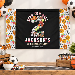 Born 2 Ball Sport Themed Boy 2nd Birthday Party Banner