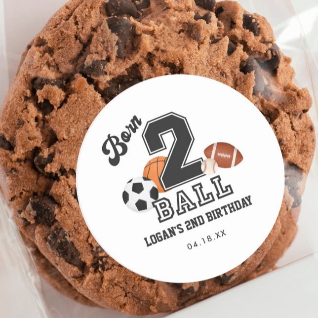 Born 2 Ball Sport Themed Boy 2nd Birthday Party Classic Round Sticker (Creator Uploaded)