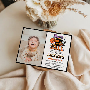 Born 2 Ball Sport Themed Boy 2nd Birthday Party  Invitation