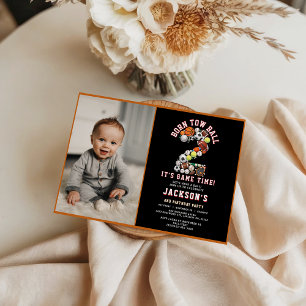 Born 2 Ball Sport Themed Boy 2nd Birthday Party Invitation