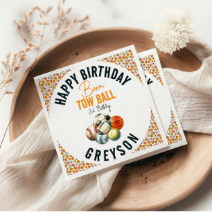 Born 2 Ball Sport Themed Boy 2nd Birthday Party Napkins