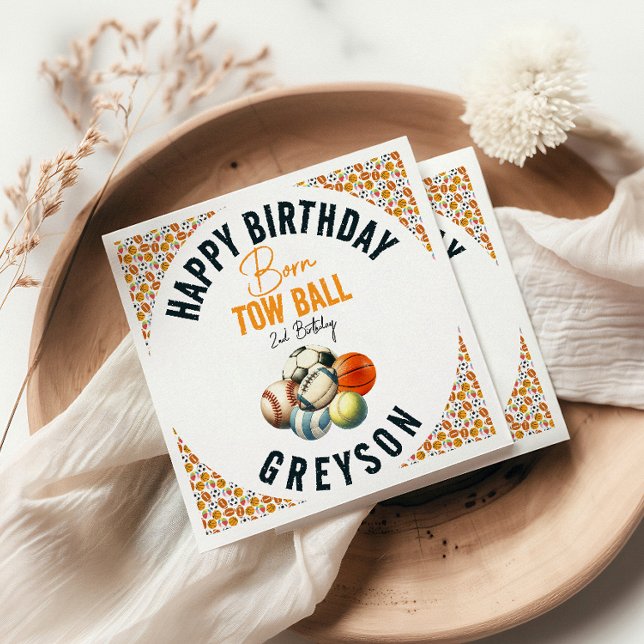 Born 2 Ball Sport Themed Boy 2nd Birthday Party Napkins (Creator Uploaded)