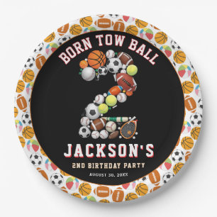Born 2 Ball Sport Themed Boy 2nd Birthday Party Paper Plates