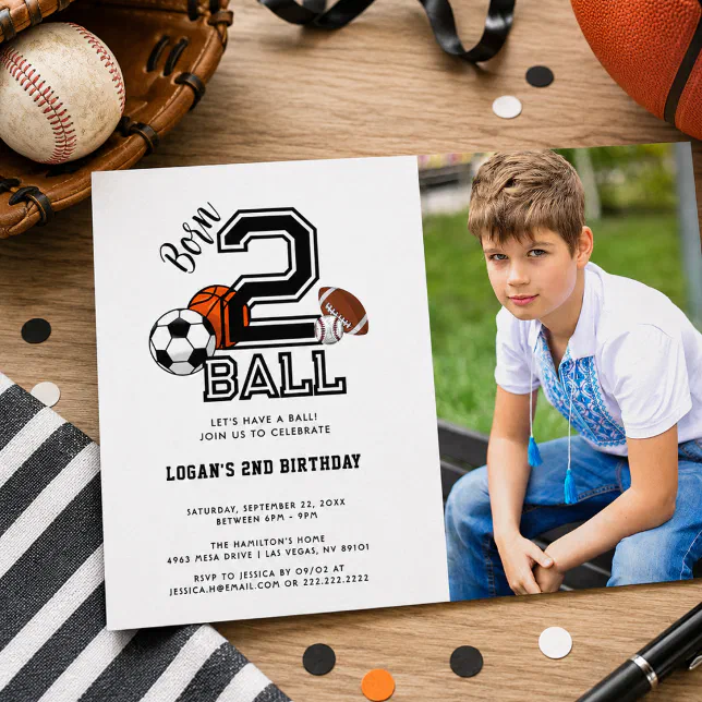 Born 2 Ball | Sport Themed Boy's 2nd Birthday Invitation | Zazzle