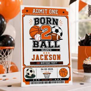 Born 2 Ball Sports Boy 2nd Birthday party Foam Board