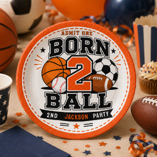 Born 2 Ball Sports Boy 2nd Birthday party Paper Plates