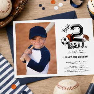 Born 2 Ball Sports Theme Boy’s 2nd Birthday Party Invitation