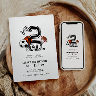 Born 2 Ball Sports Theme Boy’s 2nd Birthday Party Invitation