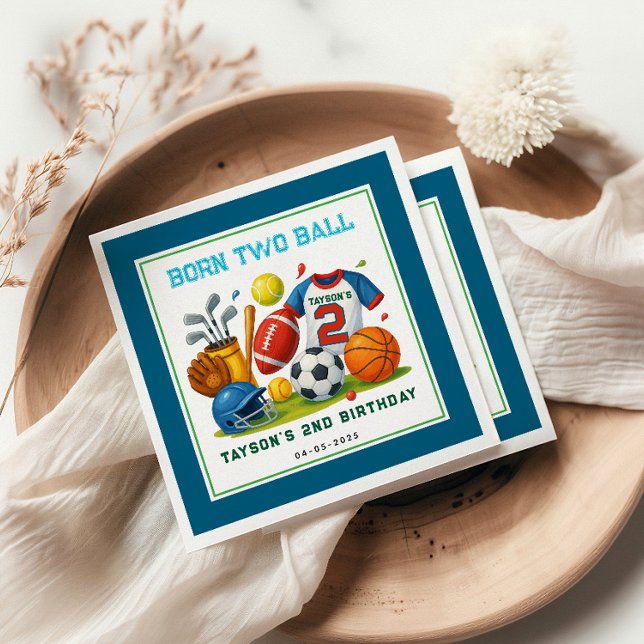 Born 2 Ball Sports Theme Boy’s 2nd Birthday Party Napkins (Creator Uploaded)
