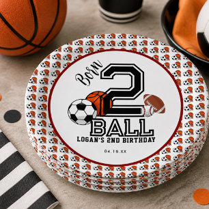 Born 2 Ball Sports Theme Boy’s 2nd Birthday Party Paper Plates