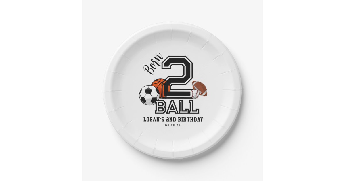 Born 2 Ball Sports Theme Boy’s 2nd Birthday Party Paper Plates | Zazzle