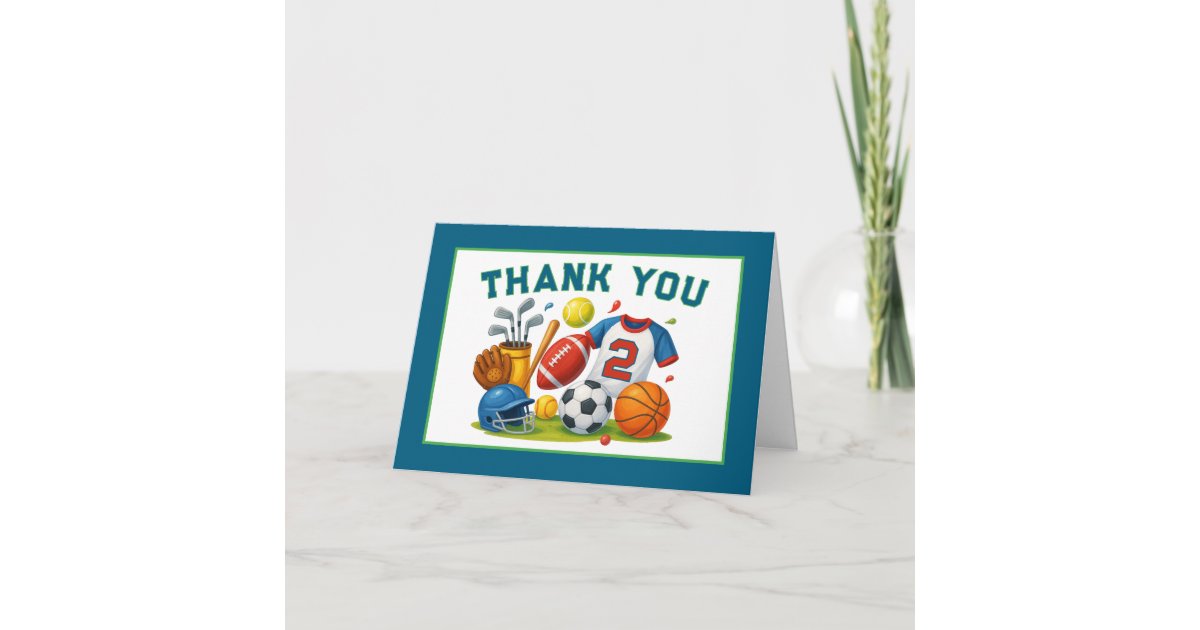 Born 2 Ball – Sports Theme Boy’s 2nd Birthday Thank You Card | Zazzle