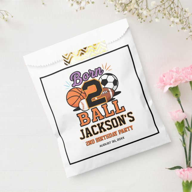 Born 2 Ball Sports-Themed Boy 2nd Birthday Party Favor Bag (Sealed)