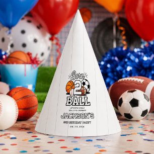 Born 2 Ball Sports Themed Boy 2nd Birthday Party Hat