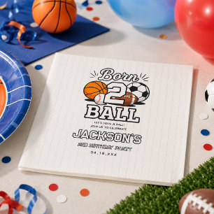 Born 2 Ball Sports Themed Boy 2nd Birthday Party Napkins