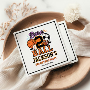 Born 2 Ball Sports-Themed Boy 2nd Birthday Party Napkins