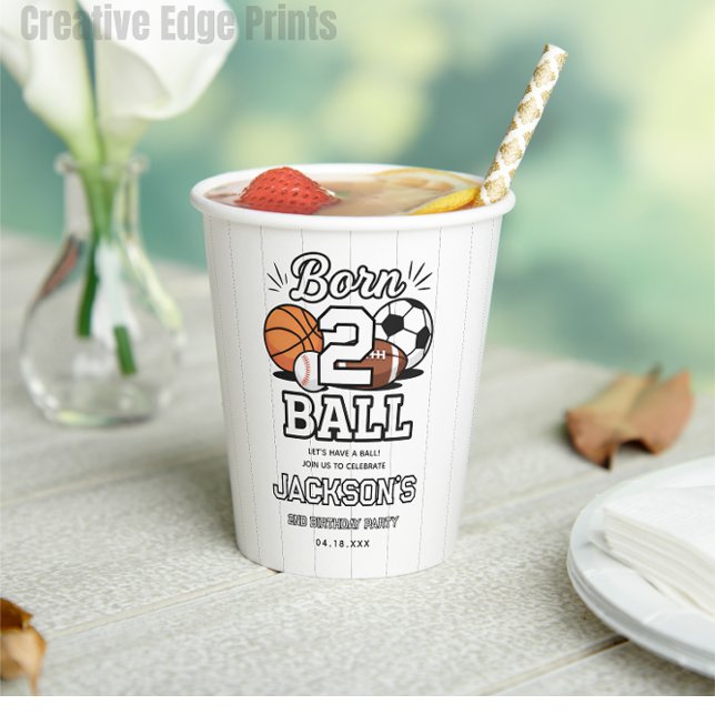 Born 2 Ball Sports Themed Boy 2nd Birthday Party Paper Cups (Born 2 Ball Sports Themed Boy 2nd Birthday Party Paper Cups)
