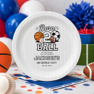 Born 2 Ball Sports Themed Boy 2nd Birthday Party Paper Plates