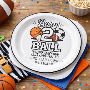 Born 2 Ball Sports Themed Boy 2nd Birthday Party Paper Plates